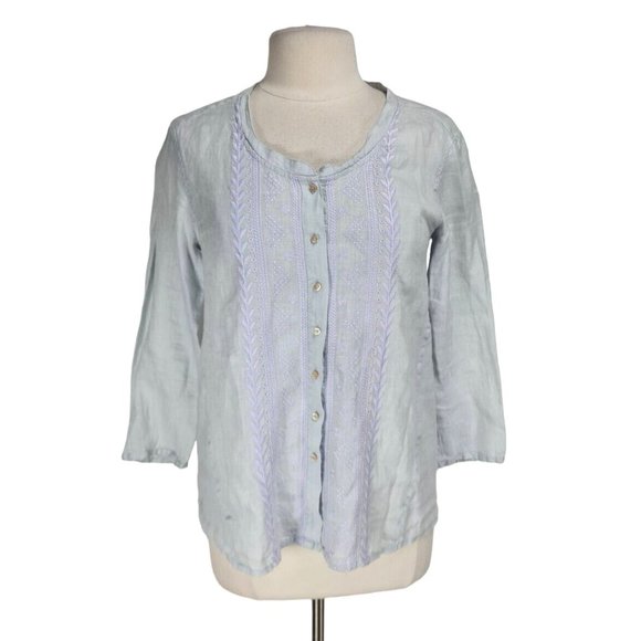 Wrap Womens Button Up Top Size 8 Light Purple 100% Linen 3/4 Sleeve Crew NCK 34P - Picture 1 of 6